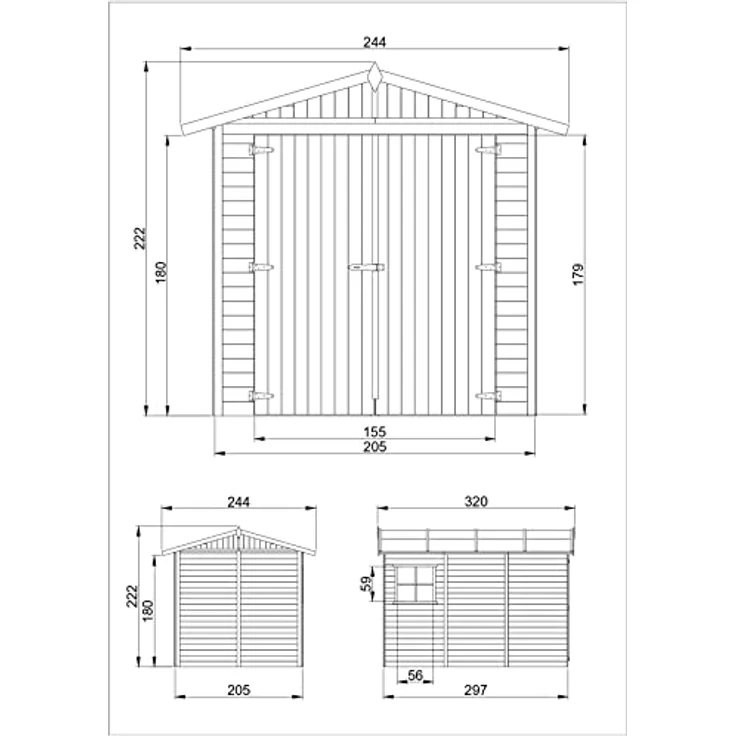 TIMBELA Holzgarage - Abstellraum mit Fenstern- H222x244x320 cm/ 6 m² - Plattenkonstruktion aus Naturholz - Gartenwerkstatt - Auto- und Geräteschuppen M105 – Bild 5