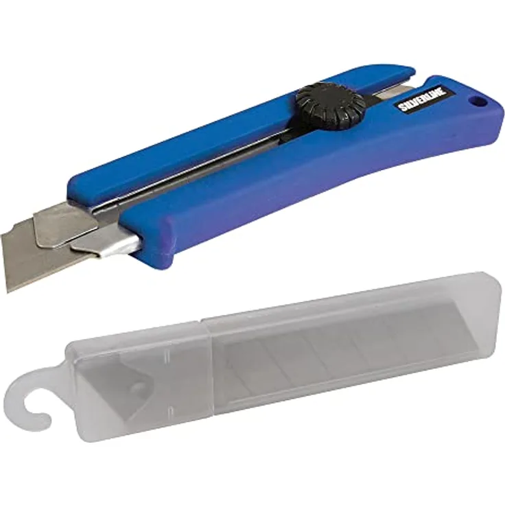 der kleine Handwerker Abbrechmesser 25 mm + 10 Ersatzklingen 25 mm | extra breites Cuttermesser mit Feststellrad | scharfe Abbrechklingen mit 11 Segmenten für Cutter
