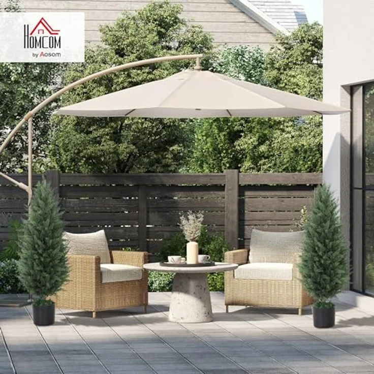 HOMCOM Künstliche Zypresse 2er-Set, UV-beständige Kunstpflanze 90 cm im Topf für Innen- und Außenbereich, naturgetreues Zypresse-Design – Bild 2