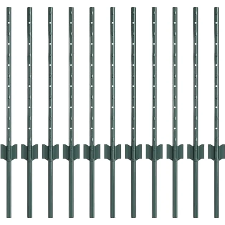 vidaXL Zaunpfosten Set, 11-teiliges U-Kanal System aus pulverbeschichtetem Stahl, grün, 60 cm – Bild 1