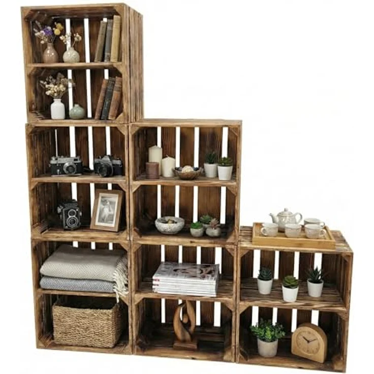 Teramico 6 x Geflammte Neue Obstkiste mit Zwischenboden Kurz 50 x 40 x 30cm – Bild 2