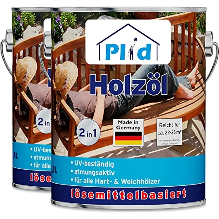 Plid® Holzschutz Öl Douglasie 5L wetterfest - Holzöl für Außenbereich & Innen - Möbel - Holz Pflege Öl - Teakholz Öl Aussen