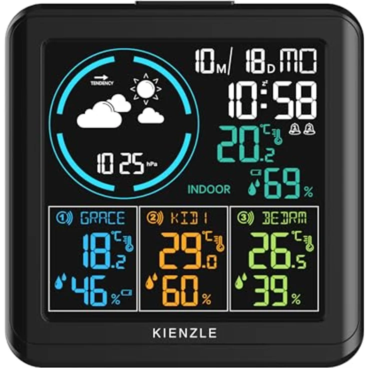 Kienzle Funk DCF Wetterstation, Wetterstation mit 3 Außensensoren für präzise Wetterdaten – Bild 3