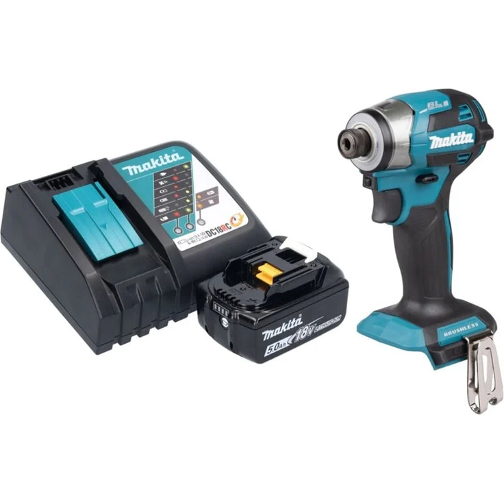 Makita DTD173 Akku Schlagschrauber, 18 V, 180 Nm, 1/4" Brushless, mit 5,0 Ah Akku und Ladegerät