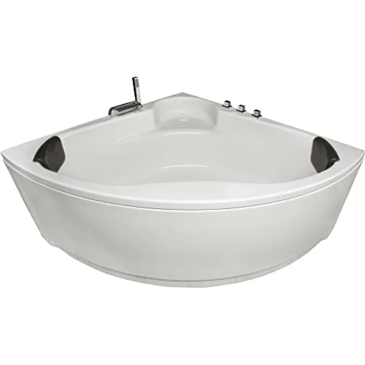 Basera® Eck-Badewanne Futuna 140 x 140 cm mit Wasserfall, LED-Ambiente und Kopfstützen, weiß