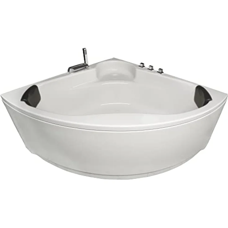 Basera® Eck-Badewanne Futuna 140 x 140 cm mit Wasserfall, LED-Ambiente und Kopfstützen, weiß – Bild 1