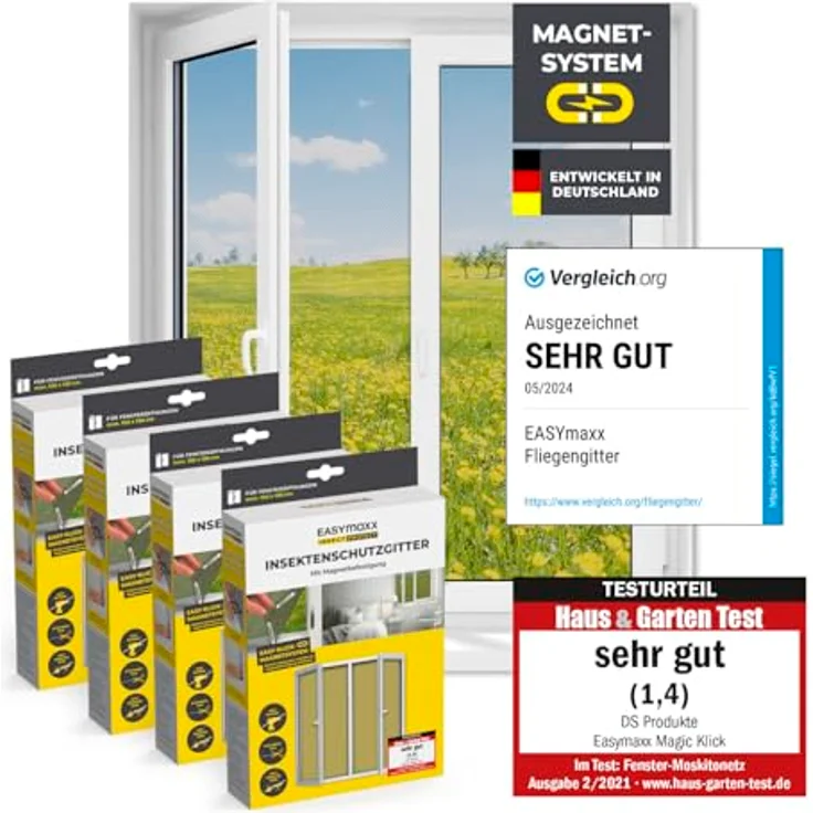 EASYmaxx Insektenschutz-Fensterrahmen Insect Protect Insekten- & Pollenschutzgitter 150 x 130 cm, (4-St), Moskitonetz zuschneidbar, Einfache Montage mit 12 Magneten, Weiß – Bild 2