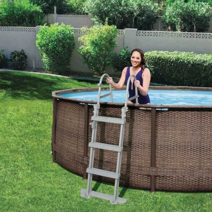 vidaXL Poolleiter Bestway Poolleiter 4 Stufen Flowclear 122 cm 58331 Kindersicher, Grau, Korrosionsbeständiger Metallrahmen, Maximale Tragfähigkeit 150 kg, für Poolhöhe bis 122 cm, 2 x 4 rutschsichere Sprossen, Bestway Artikelnummer 58331 – Bild 2