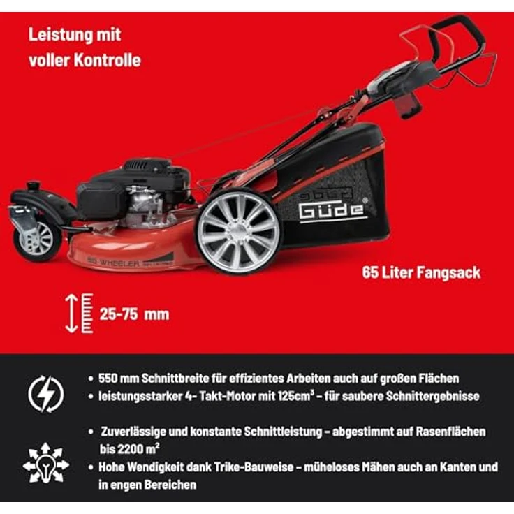 Güde BIG WHEELER 554.2 R TRIKE Benzin-Rasenmäher mit drehbarem Bugrad, zuschaltbarem Hinterradantrieb und flexibler Schnitthöhenverstellung – Bild 4