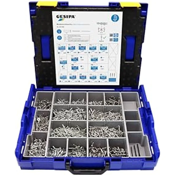 Gesipa Blindnietsortiment Pro, 1.578 Teile in stapelbarer L-Boxx mit hochwertigen Nieten und Zubehör, Korrosionsbeständig