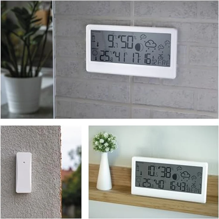 EMOS Funk-Wetterstation E0531, Wettervorhersage mit Außensensor, Innen-/Außentemperatur, Luftfeuchtigkeit, DCF-Uhr und Wecker - batteriebetrieben, weiß – Bild 5