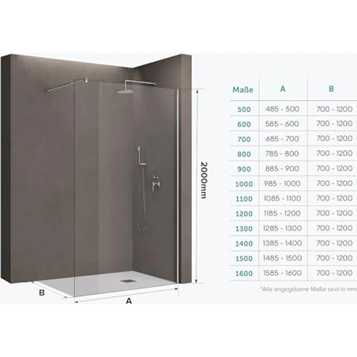 doporro Walk-in-Dusche Duschwand für Dusche Duschkabine Duschabtrennung 10mm ESG NANO, Einscheibensicherheitsglas, Klarglas, rechteckiger Stabilisator, Edelstahl, wandmontierbar, variabler Wandabstand 70-120 cm, einfache Montage, Badezimmer, Nachrüstung geeignet – Bild 8