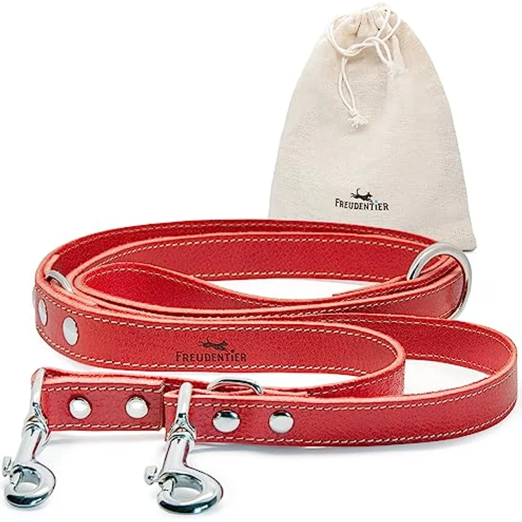 FREUDENTIER® Hundeleine Leder in Spicy Red, verstellbare Führleine, robust & stilvoll, Amstelpark Kollektion - Made in Holland (Rot, 25mm Breite) – Bild 1