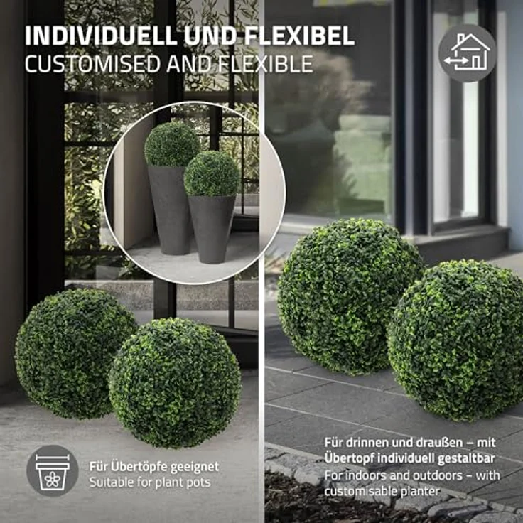 ML DESIGN modern living 2er Set Künstliche Buchsbaumkugel Ø35 cm, UV-beständige Kunstpflanze, Pflegeleichte Deko für Wohnzimmer, Büro & Garten – Bild 4