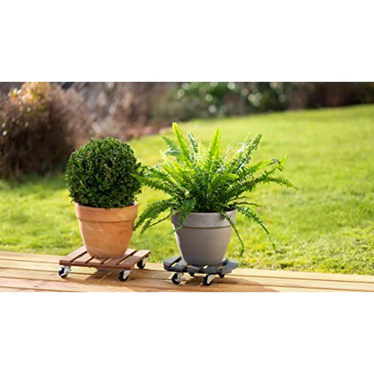 Metafranc WPC-Pflanzenroller 300 x 300 mm-60 kg Tragkraft-Anthrazit-PP-Räder-Feststeller-Witterungsbeständig-Outdooroller-Untersetzer mit Rollen-Transporthilfe für Pflanzen - 825110 – Bild 8