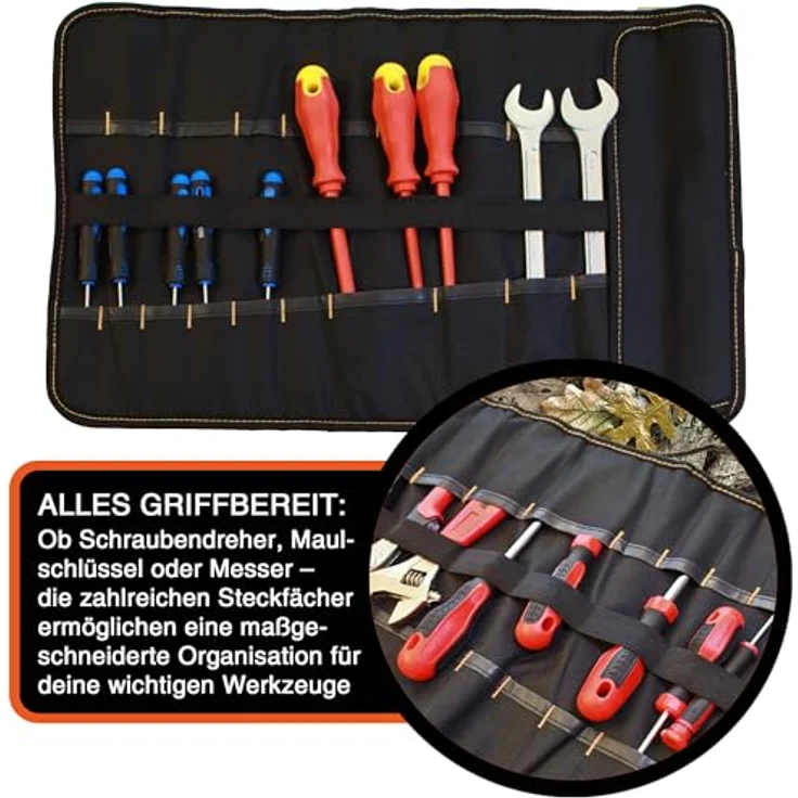 YPC VarioRoll XL, Werkzeugtasche rollbar 56x34cm mit 20 Steckfächern und 15 Schlaufen, wasserfestes Oxford 600D Polyester – Bild 4