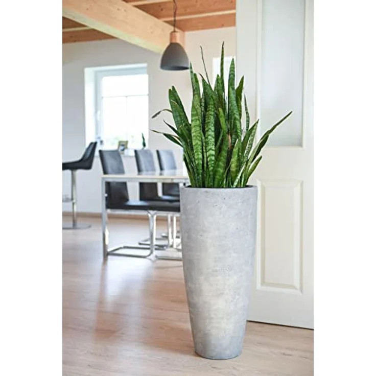 VIVANNO Pflanzkübel Pflanzgefäß Blumenkübel Fiberglas City Beton-Optik Grau - 80x37 – Bild 2