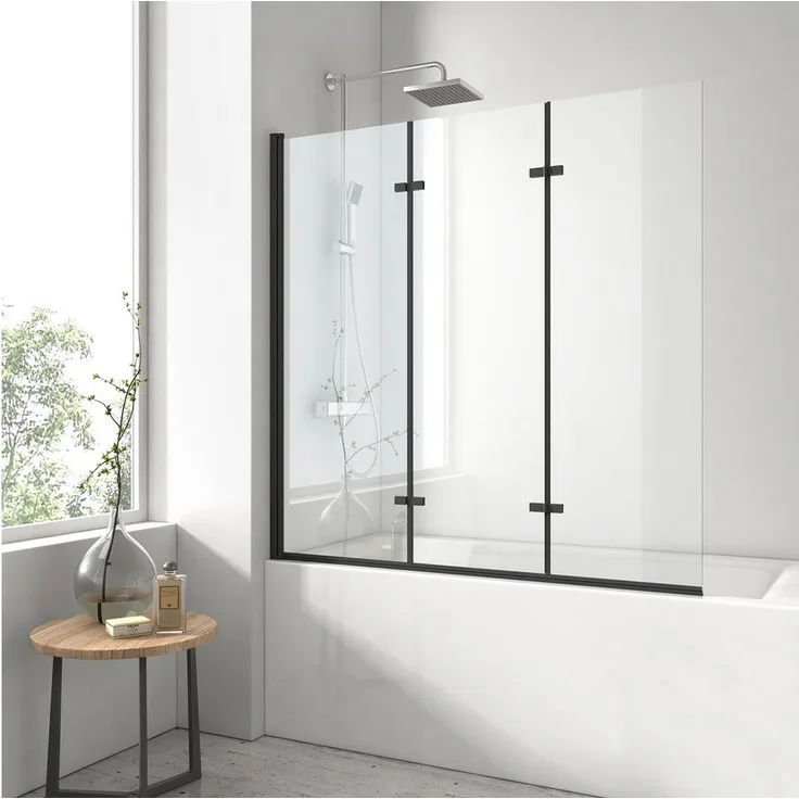 EMKE Badewannenaufsatz Duschwand für Badewanne Schwarz, Einscheibensicherheitsglas, 3-teilig Faltbar Nano Glas, Aluminiumrahmen, 6 mm Sicherheitsglas - Preisvergleich