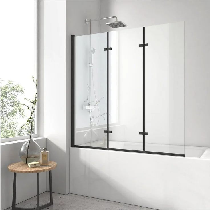 EMKE Badewannenaufsatz Duschwand für Badewanne Schwarz, Einscheibensicherheitsglas, 3-teilig Faltbar Nano Glas, Aluminiumrahmen, 6 mm Sicherheitsglas - Preisvergleich