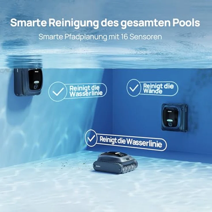 Beatbot AquaSense 2 Poolroboter, Akku Poolsauger mit Oberflächen-Parkfunktion, doppelte Reinigung der Wasserlinie, für Pools bis zu 300 m², Mitternachtblau – Bild 2
