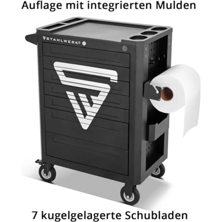 Stahlwerk Falcon, Werkzeugwagen + Montagewagen mit 7 abschließbaren Schubladen, integrierter Lochwand und pulverbeschichteter Stahloberfläche, 990 mm hoch, blau – Bild 3
