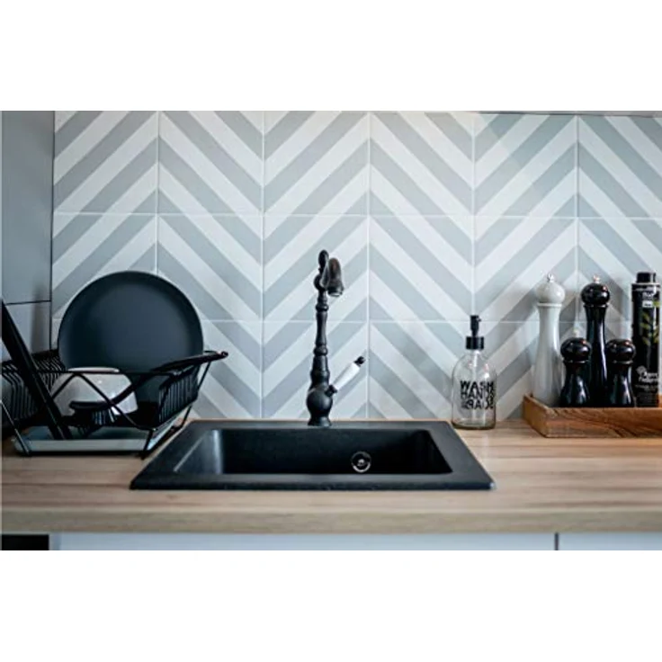 Manestein Spülbecken, Küchenspüle aus Granit, Einbauspüle, Einzelbecken mit Siphon, Fleckenbeständig und Pflegeleicht, 80% Quarzsand, 1 Becken, 48 x 39 cm, Graphit - Schwarz Gesprenkelt – Bild 2
