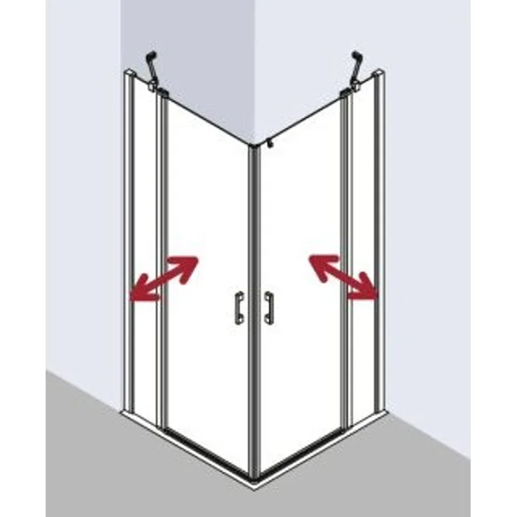 Kermi Liga Eck-Halbteil links, 900x1850mm, Pendeltür mit ESG Klarglas und Hebe-Senkmechanismus, Silber Mattglanz