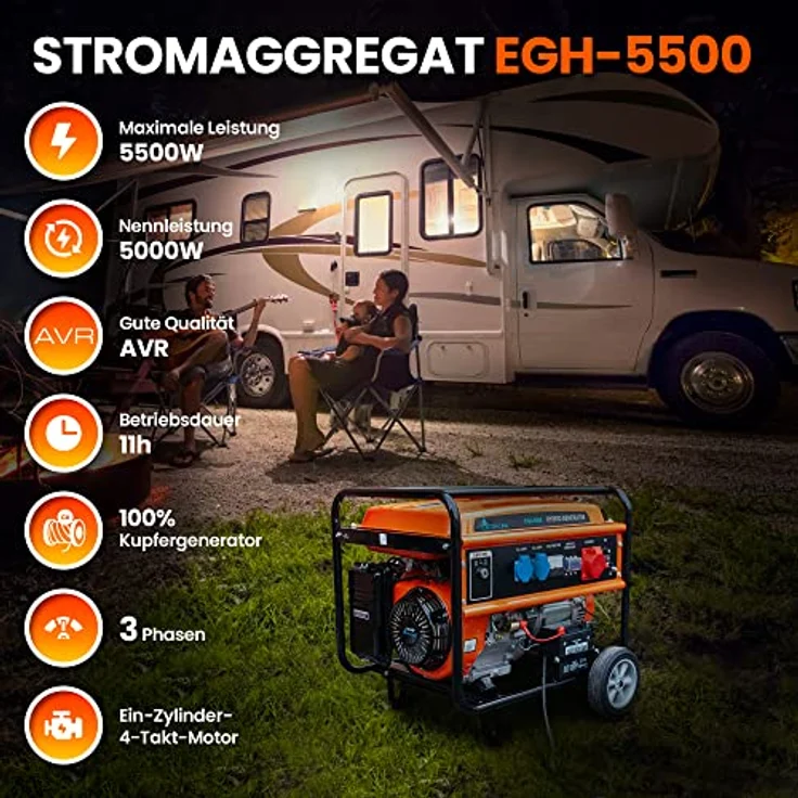 Extralink EGH-5500 Stromgenerator Hybrid Gas LPG CNG Benzin 5,5kW 3F Generator 5000W Easy-Start Überlastschutz 2x AC 230V Camping, blau – Bild 5