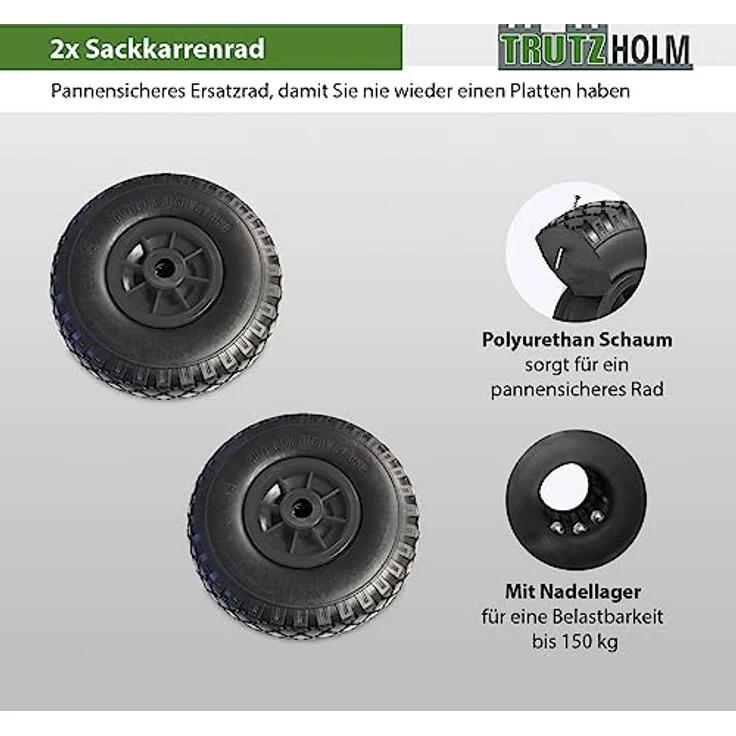 TRUTZHOLM 2X Sackkarrenrad Vollgummi 260x85mm 3.00-4 Ersatzrad Rad Reifen für Sackkarre schwarz - Preisvergleich – Bild 2