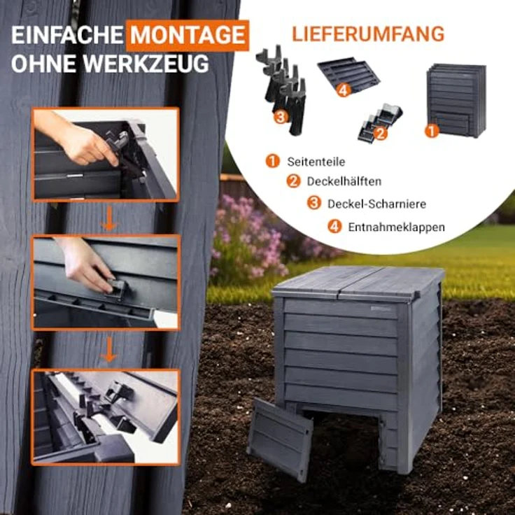 Garantia THERMO-WOOD Komposter 600 L, anthrazit-braun - 626055 – Bild 5