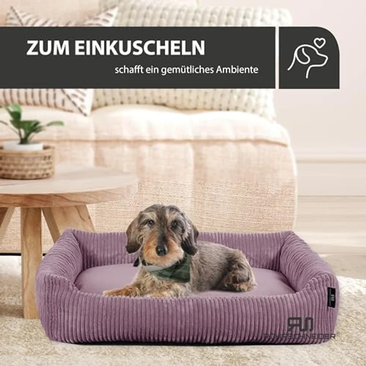 Rohrschneider Hundebett waschbar | mit Hundekissen Cord | für kleine und mittelgroße Hunde | inkl. Gassibeutel (Altrosa, Cordstoff breit) – Bild 5