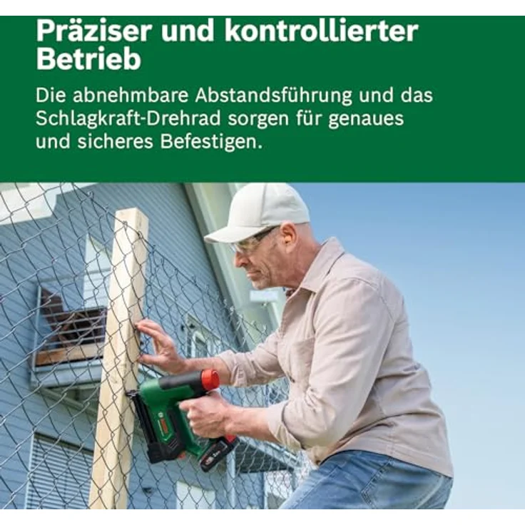 Bosch Home and Garden AdvancedTacker 18V-25, 2-in-1 Akku-Tacker/Nagler mit LED-Arbeitsscheinwerfer und anpassbarer Schlagkraft, inkl. 1000 Klammern und 500 Nägel – Bild 6