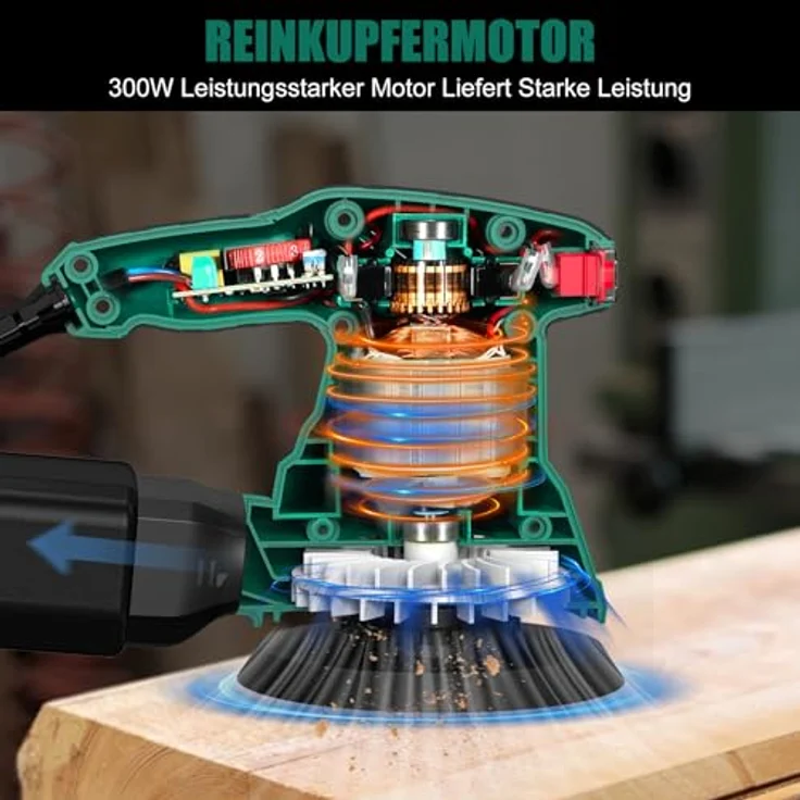 HYCHIKA Exzenterschleifer 300W, Schleifmaschine mit 6 Gängen, 6000-13000 U/min, 12 Schleifpapiere 125mm, Staubabsaugung und Staubfangbehälter – Bild 2