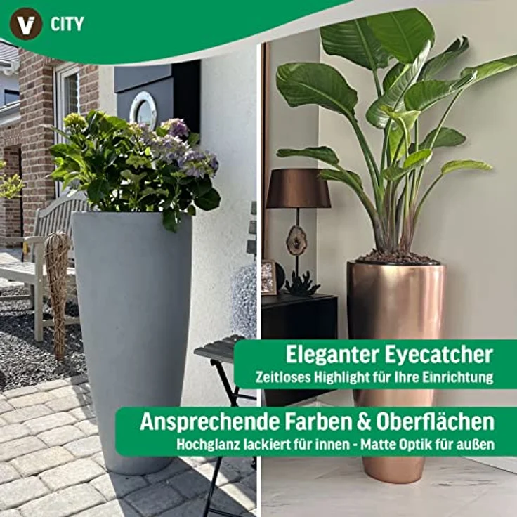 VIVANNO Pflanzkübel Pflanzgefäß Blumenkübel Fiberglas City Beton-Optik Grau - 80x37 – Bild 4