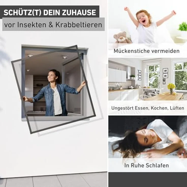 Rhino Insect Screen Insektenschutz Fenster Spannrahmen Fliegengitter für Fenster Fenstergitter Fliegenschutz, aus Aluminium, anthrazit, 100 x 120 cm, 03753 – Bild 3