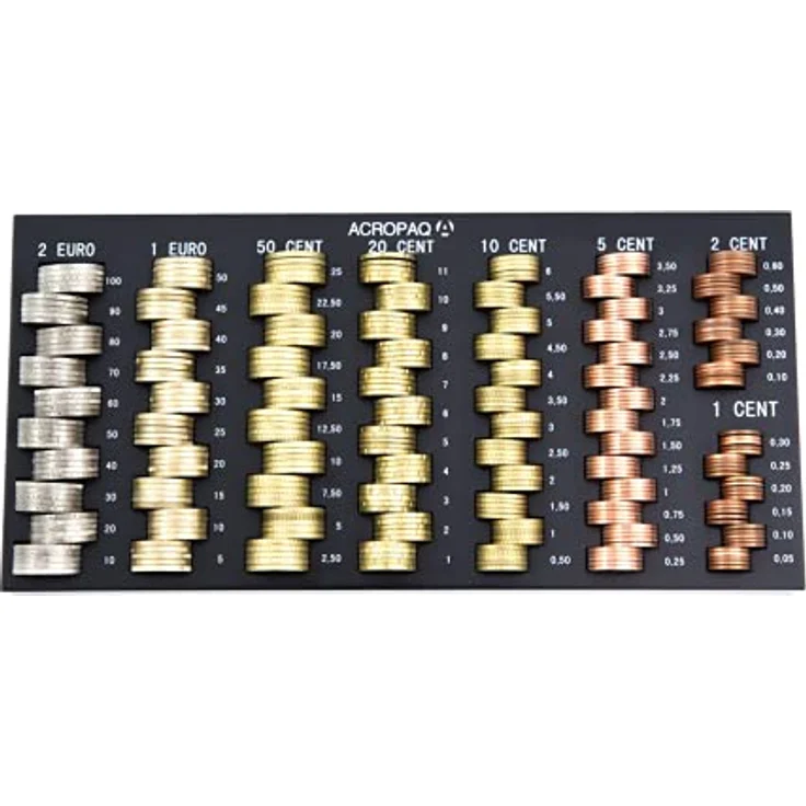 ACROPAQ Münzzählbrett - 30.6 x 14.9 x 2.2 cm, 8 Fächer mit Ableseskala, für alle Euro und Cent Münzen - Zählbrett für Münzen, Münzsortierer, Münzbrett, Geldzählbrett, Kleingeld Sortierer - ACCT1 – Bild 5