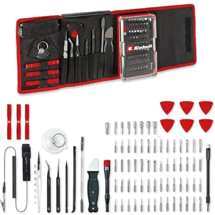 Einhell 84-tlg. Präzisions- und Elektronik-Reparatur-Set mit Schraubendreher-Bithalter, flexibler Wellenverlängerung, Erdungsarmband und Spudger – Bild 1