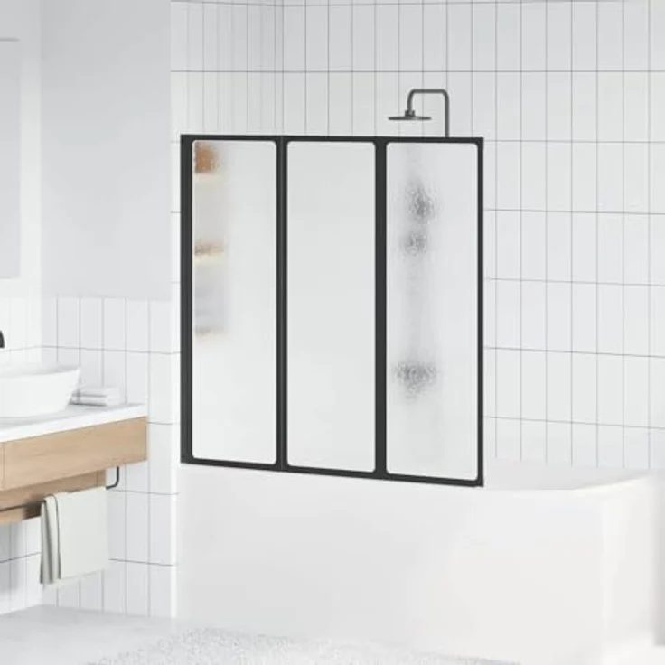 vidaXL Duschwand Faltbare Duschabtrennung, Schwarz, 120 x 2 x 117 cm, Aluminium mit fleckenresistenter Oberfläche und modernem Design – Bild 2