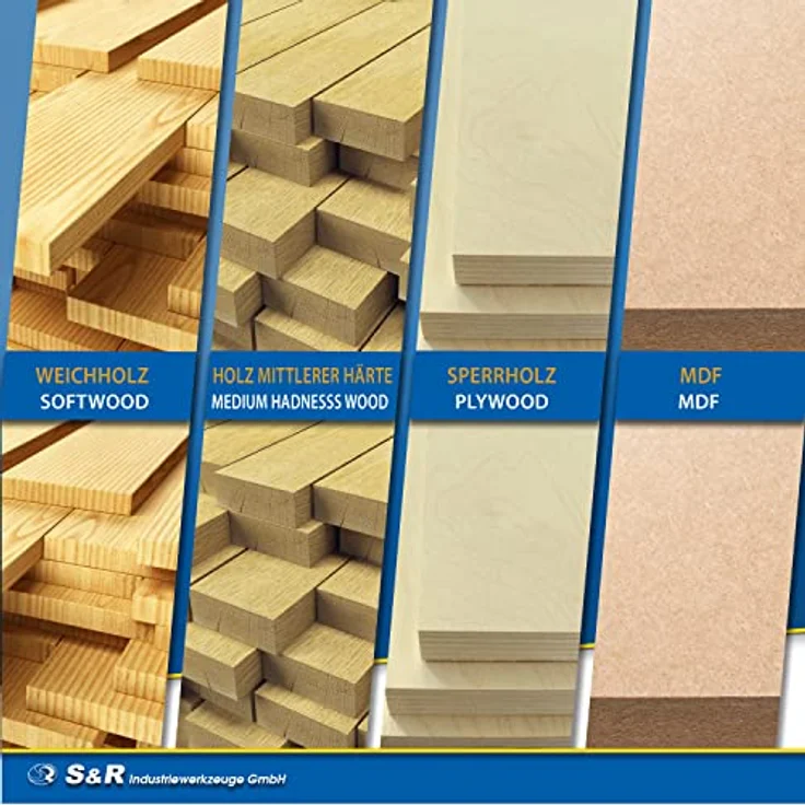 S&R Holzfräser-Set HM 15-tgl., Holzfräs-Bits für 8mm Schaft, Holzkoffer, geschmiedeter Werkzeugstahl, Schneidplatten aus HM, Fräser für Oberfräse in robuster Holzbox – Bild 3