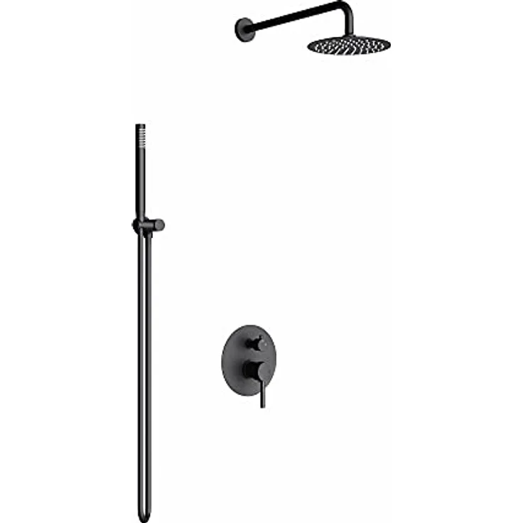 doporro Design Unterputz-Duschsystem Duschset schwarz matt Regen-Duschkopf rund mit wassersparender Kopfbrause und Duscharmatur
