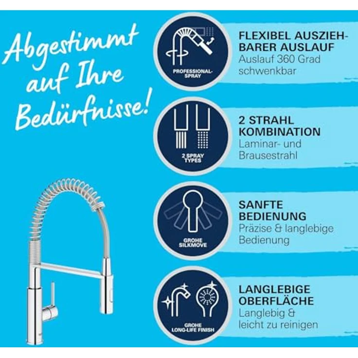 Grohe Einhebel Spültischbatterie 30361000, Hochdruck Küchenarmatur mit QuickFix, chrom, 360° schwenkbarer Auslauf, Keramikkartusche mit Temperaturbegrenzer – Bild 5