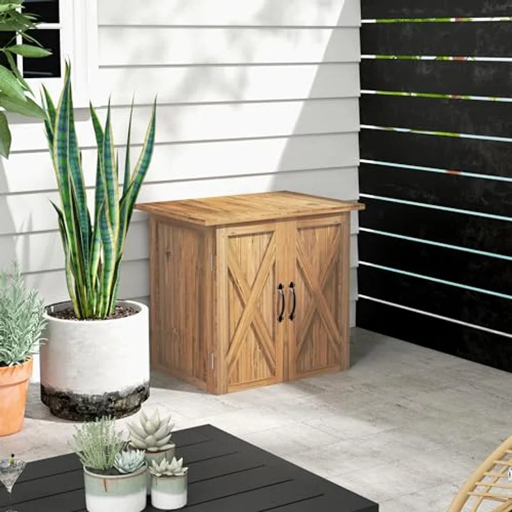 Outsunny Gartenschuppen, Holz-Geräteschrank, Wetterfest, Rustikales Design, Braun, 77 x 55 x 72 cm – Bild 2
