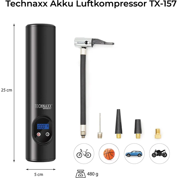 Technaxx 4906 Kompressor 8 bar Aufbewahrungs-Box--Tasche, Digitales Display, Inkl. 1 Akku, mit Arbeitslampe – Bild 2