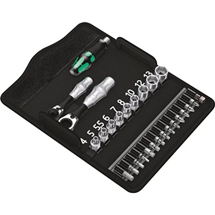 Wera 05135918001 Kraftform Kompakt Zyklop Mini 2 Bit-Ratschen-Satz, Schwarz, Chrom, Grün, 27 Stück