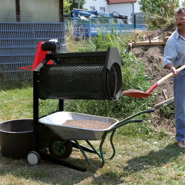 Scheppach Gartenrollsieb RS400 Rollsieb, 360 W Leistung, Siebtrommel-Länge: 900mm, Siebtrommel-Ø 400mm, Drehzahl: 42 min-1, Materialdurchsatz: 3m³/h, einstellbarer Neigungswinkel, Siebloch-Ø: 20 mm – Bild 2