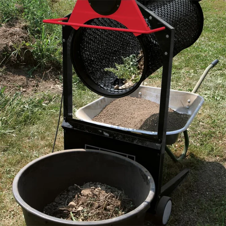 Scheppach Gartenrollsieb RS400 Rollsieb, 360 W Leistung, Siebtrommel-Länge: 900mm, Siebtrommel-Ø 400mm, Drehzahl: 42 min-1, Materialdurchsatz: 3m³/h, einstellbarer Neigungswinkel, Siebloch-Ø: 20 mm – Bild 3