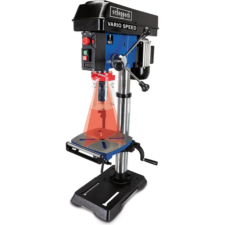 Scheppach Profi Säulenbohrmaschine DP18Vario (550 W, Gusseisen-Konstruktion, stufenlose Drehzahlregulierung, Bohrfutter 16mm, Laser, LED, inkl. Tischverbreiterung) – Bild 13