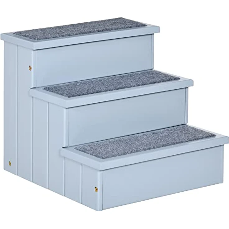 PawHut Haustiertreppe Hundetreppe 3 Stufen Einstiegshilfe mit Teppich Stauraum für Katzen und Hunde Tannenholz Grau 40,5 x 44,5 x 38 cm – Bild 1