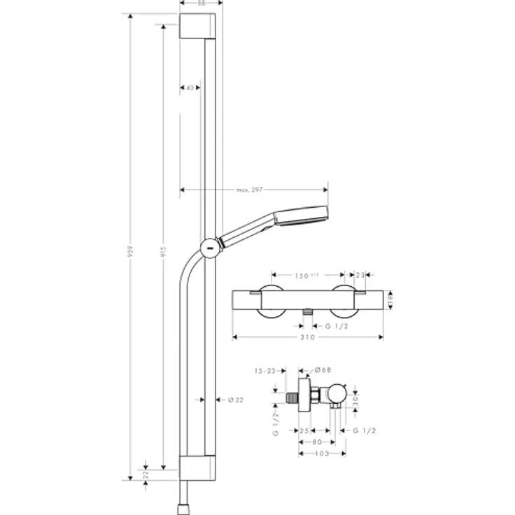 hansgrohe Duschsystem pulsify select s, Doucheset mit Thermostat, 3 Strahlen, mat Schwarz – Bild 6