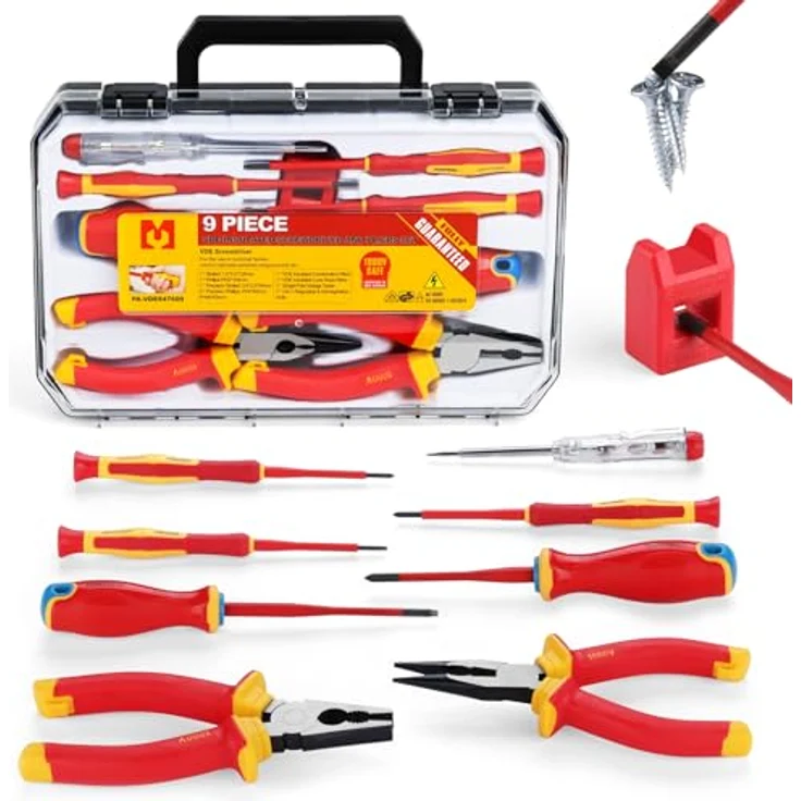 Mustbau 9 Pcs VDE Schraubendreher-Satz - Isolierte Schlitz- und Kreuzschlitzschraubendreher, Spannungsprüfer und mehr, VDE-zertifiziert – Bild 1